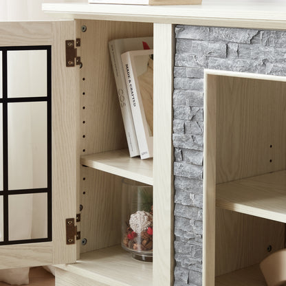 58 Inch White TV Stand with Storage Cabinet