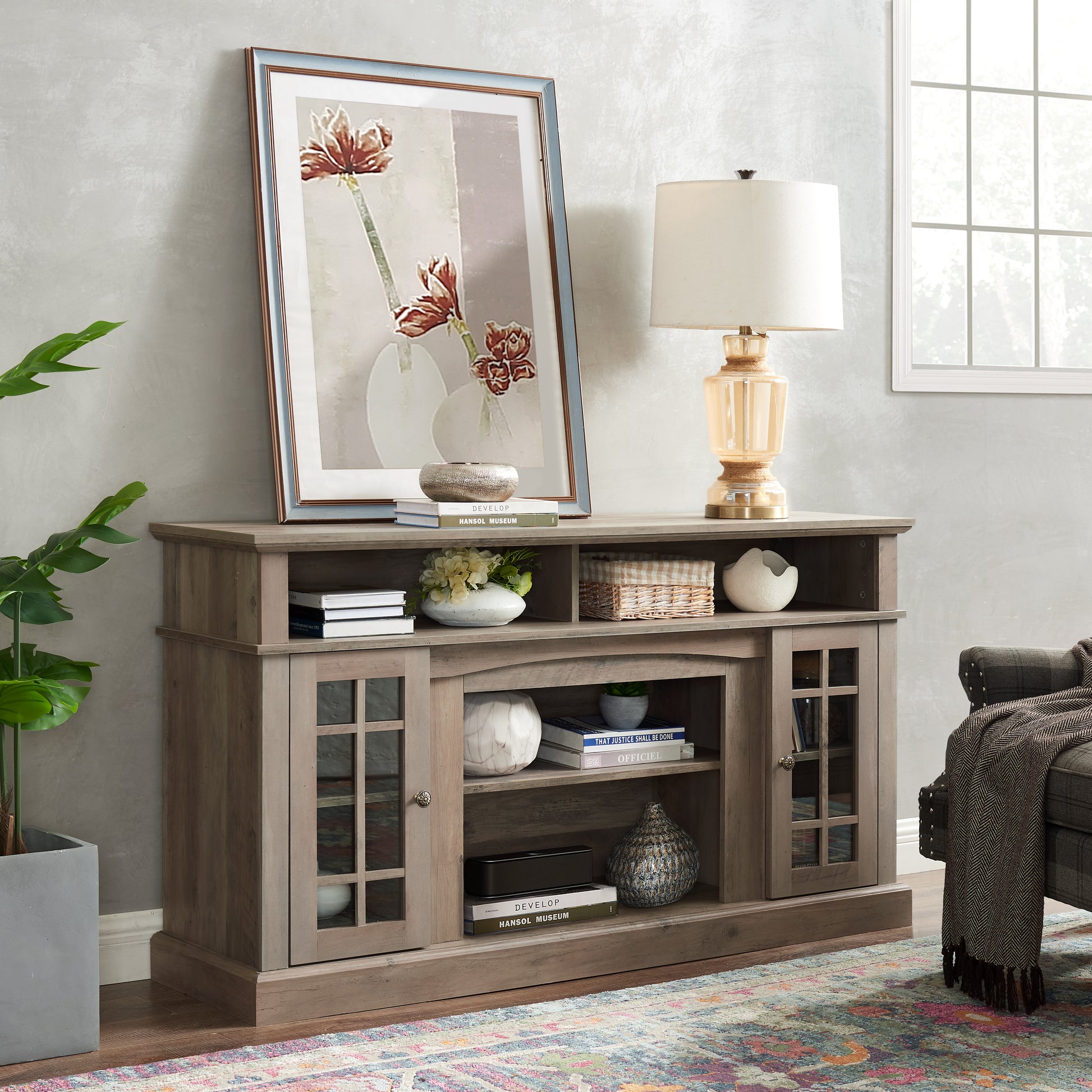Gray TV Stand with Storage - 58" Entertainment Console for Living Room