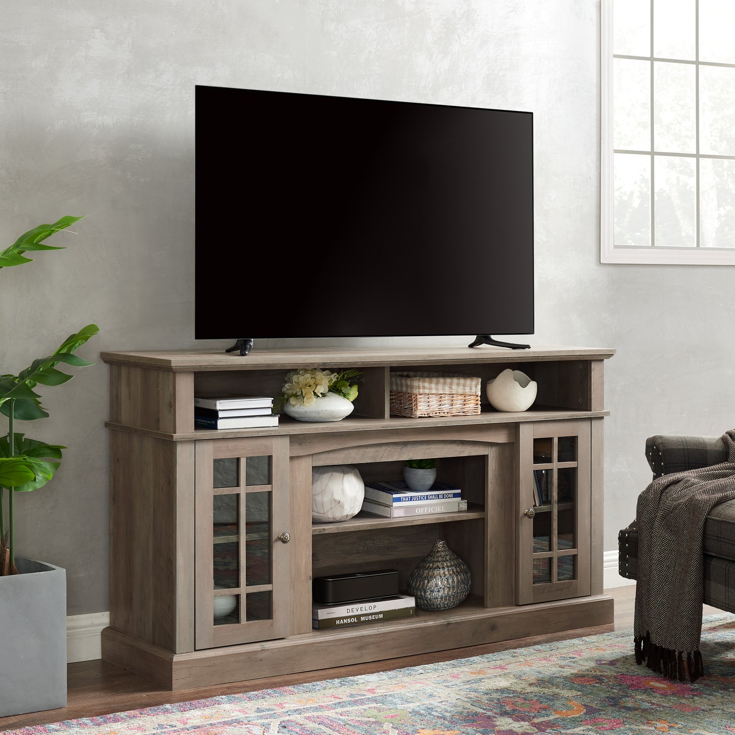 Gray TV Stand with Storage - 58" Entertainment Console for Living Room