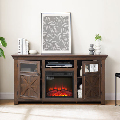 Espresso Farmhouse TV Stand with Fireplace - 60" Media Console for Living Room