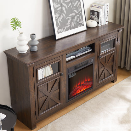 Espresso Farmhouse TV Stand with Fireplace - 60" Media Console for Living Room