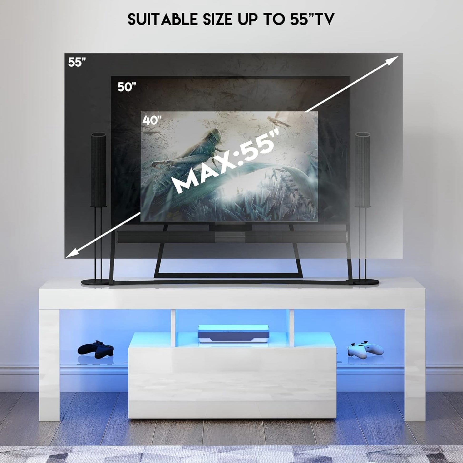 55 Inch White TV Stand Bedroom Entertainment Center