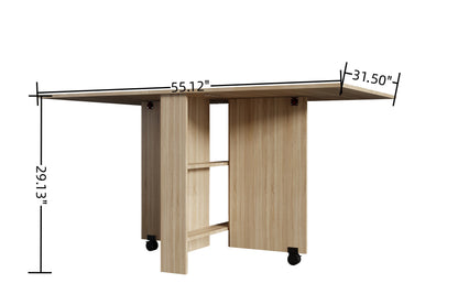 Folding Rectangular Dining Table - Seats 6, Wood Finish for Dining Room