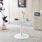 42.1" White Color Top Tulip Table, Mid-century Dining Table for 4-6 People - Round MDF Table Top (the tabletop consists of two panels), Pedestal Dining Table, End Table & Leisure Coffee Table