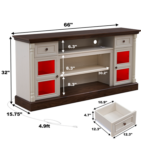 70-80 Inch TV Stand Walnut White Farmhouse Style