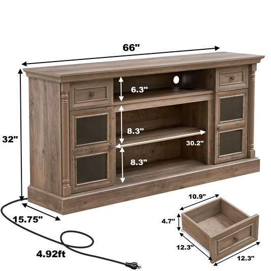 Farmhouse TV Stand with Fireplace - Up to 80" TV Storage