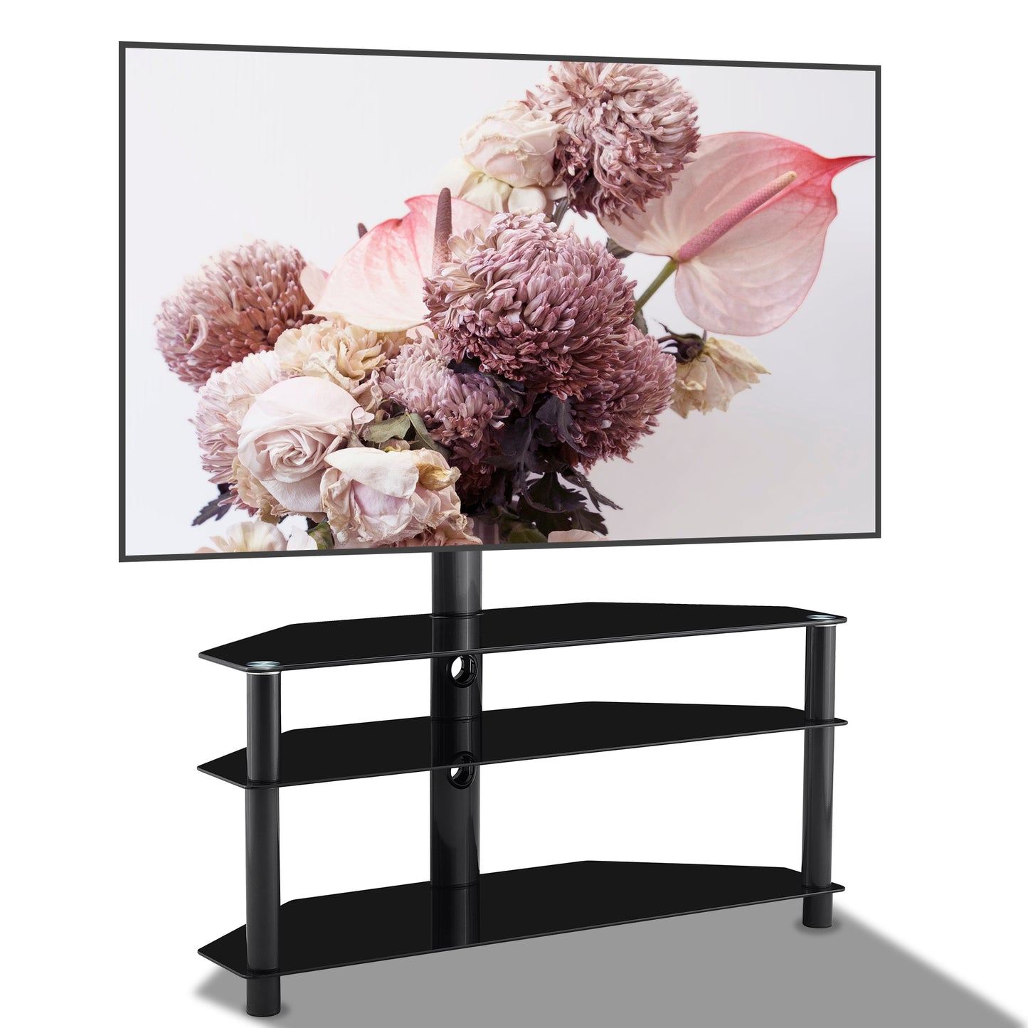 35.4 Inch Black TV Stand - Adjustable Height Swivel Shelf