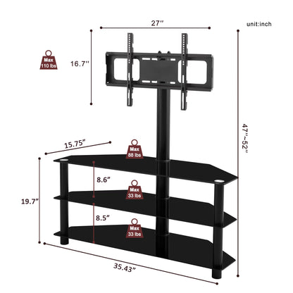 35.4 Inch Black TV Stand - Adjustable Height Swivel Shelf