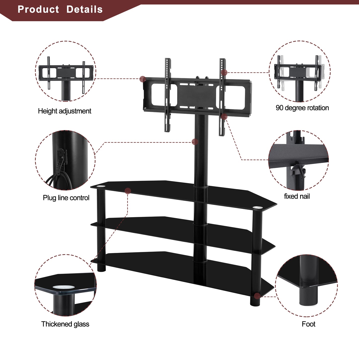 35.4 Inch Black TV Stand - Adjustable Height Swivel Shelf