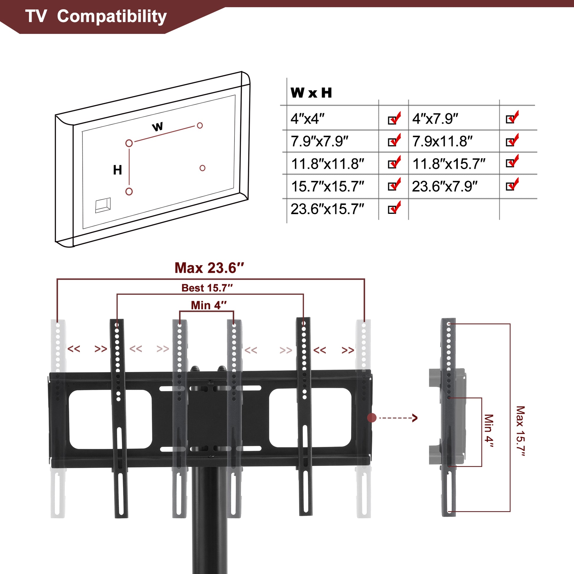 35.4 Inch Black TV Stand - Adjustable Height Swivel Shelf