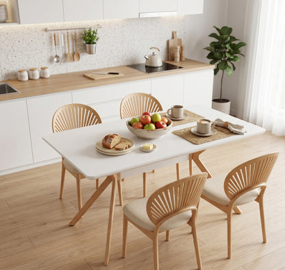 Modern White Dining Table - 4 Person Table with Metal Legs
