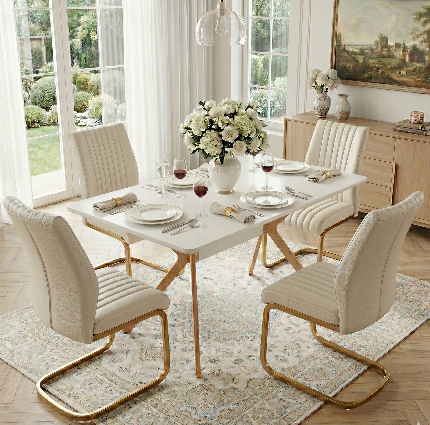 Modern White Dining Table - 4 Person Table with Metal Legs