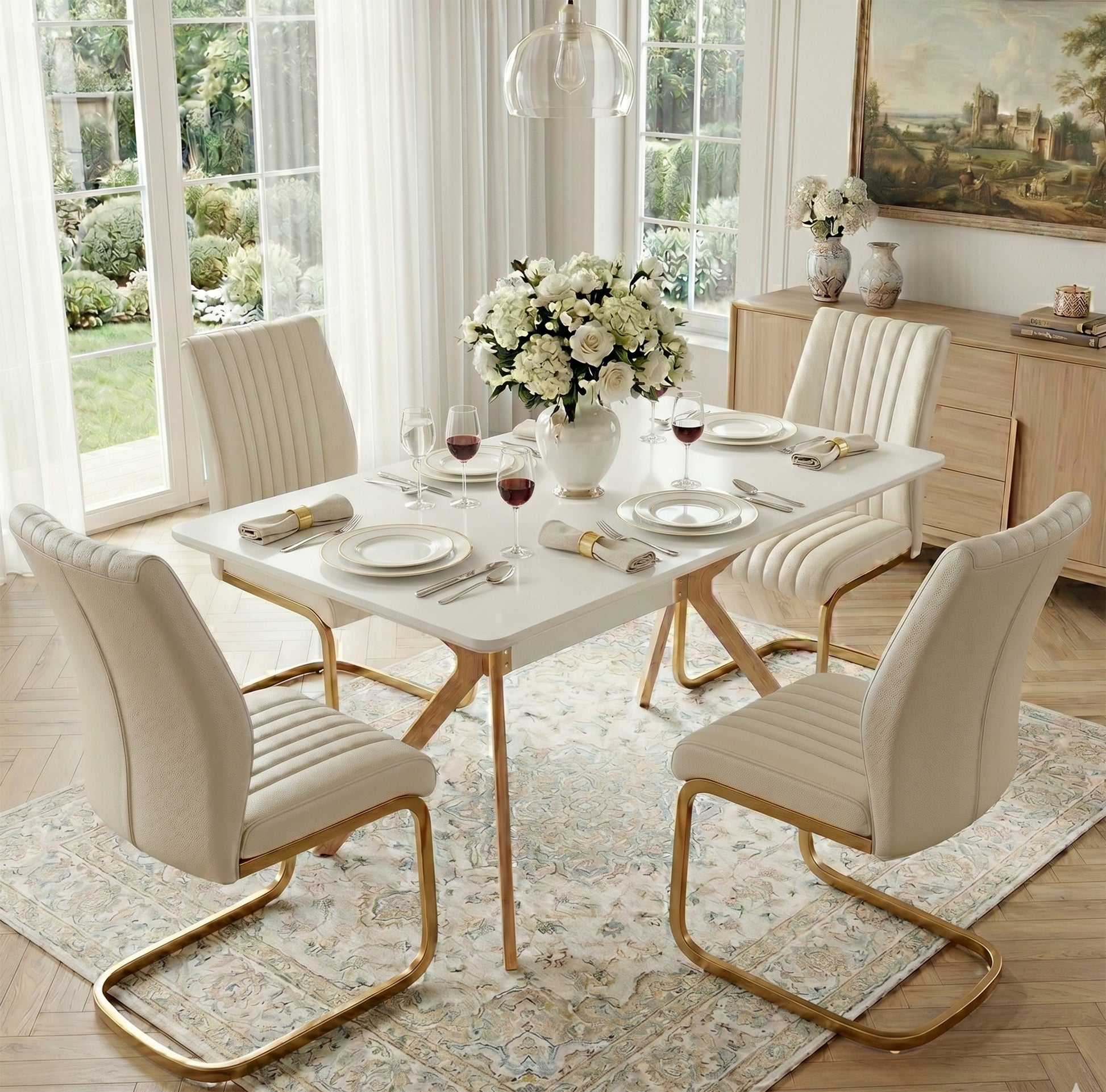 Modern White Dining Table - 4 Person Table with Metal Legs