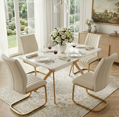 Modern White Dining Table - 4 Person Table with Metal Legs