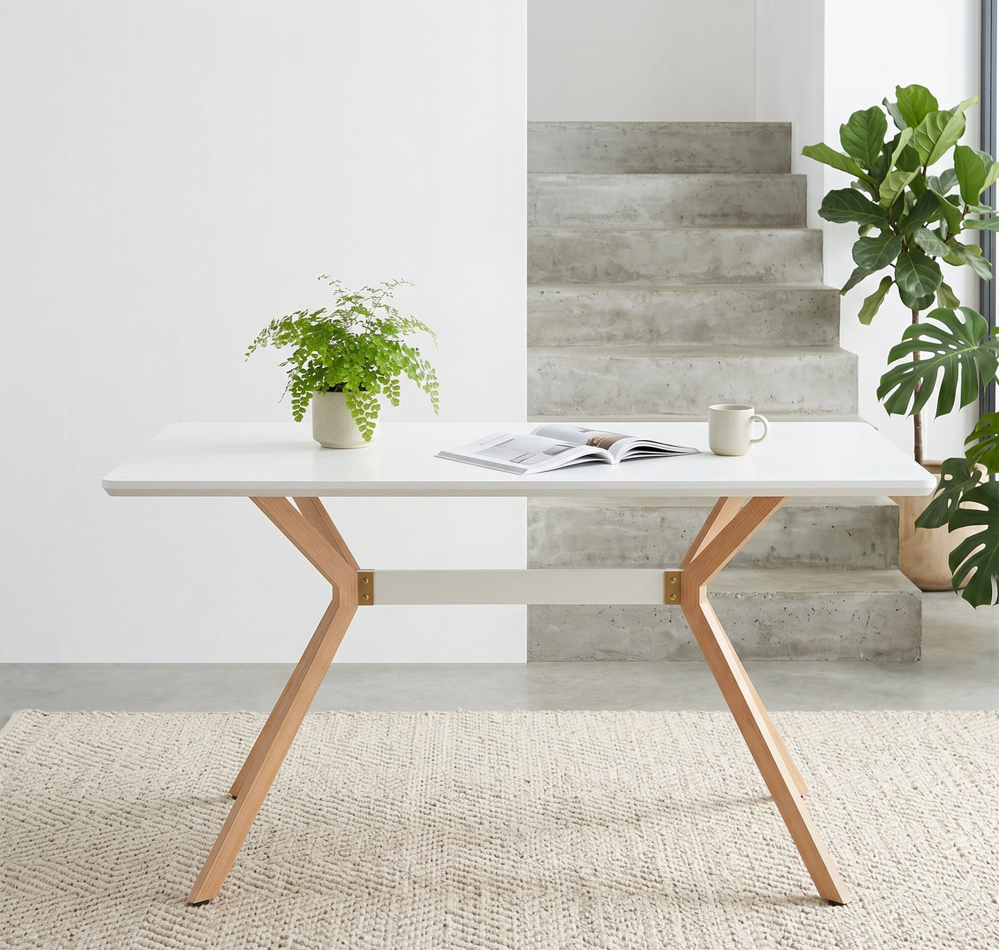 Modern White Dining Table - 4 Person Table with Metal Legs