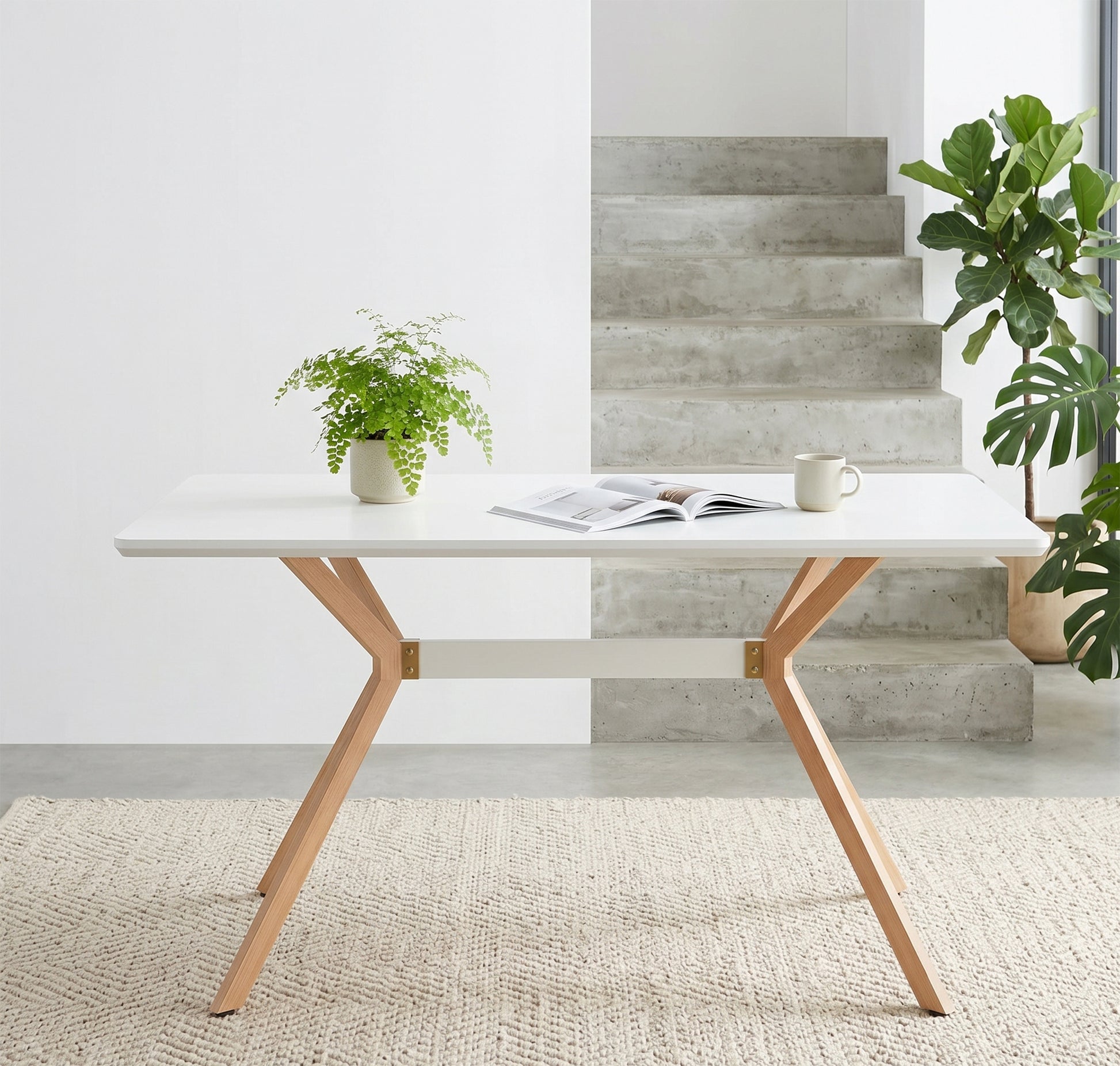 Modern White Dining Table - 4 Person Table with Metal Legs