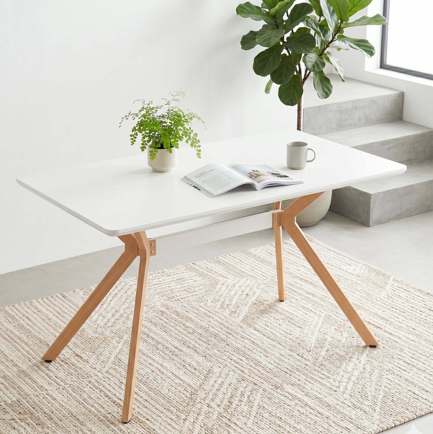 Modern White Dining Table - 4 Person Table with Metal Legs