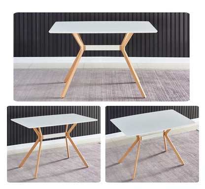 Modern White Dining Table - 4 Person Table with Metal Legs