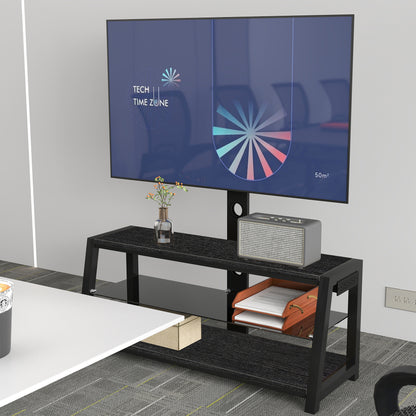 Black Tempered Glass TV Stand - Swivel & Storage for Living Room