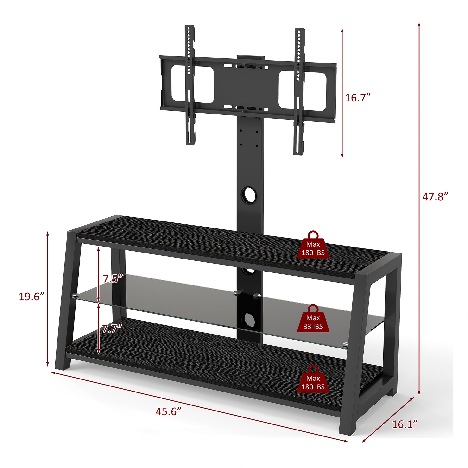 Black Tempered Glass TV Stand - Swivel & Storage for Living Room