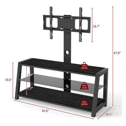 Black Tempered Glass TV Stand - Swivel & Storage for Living Room
