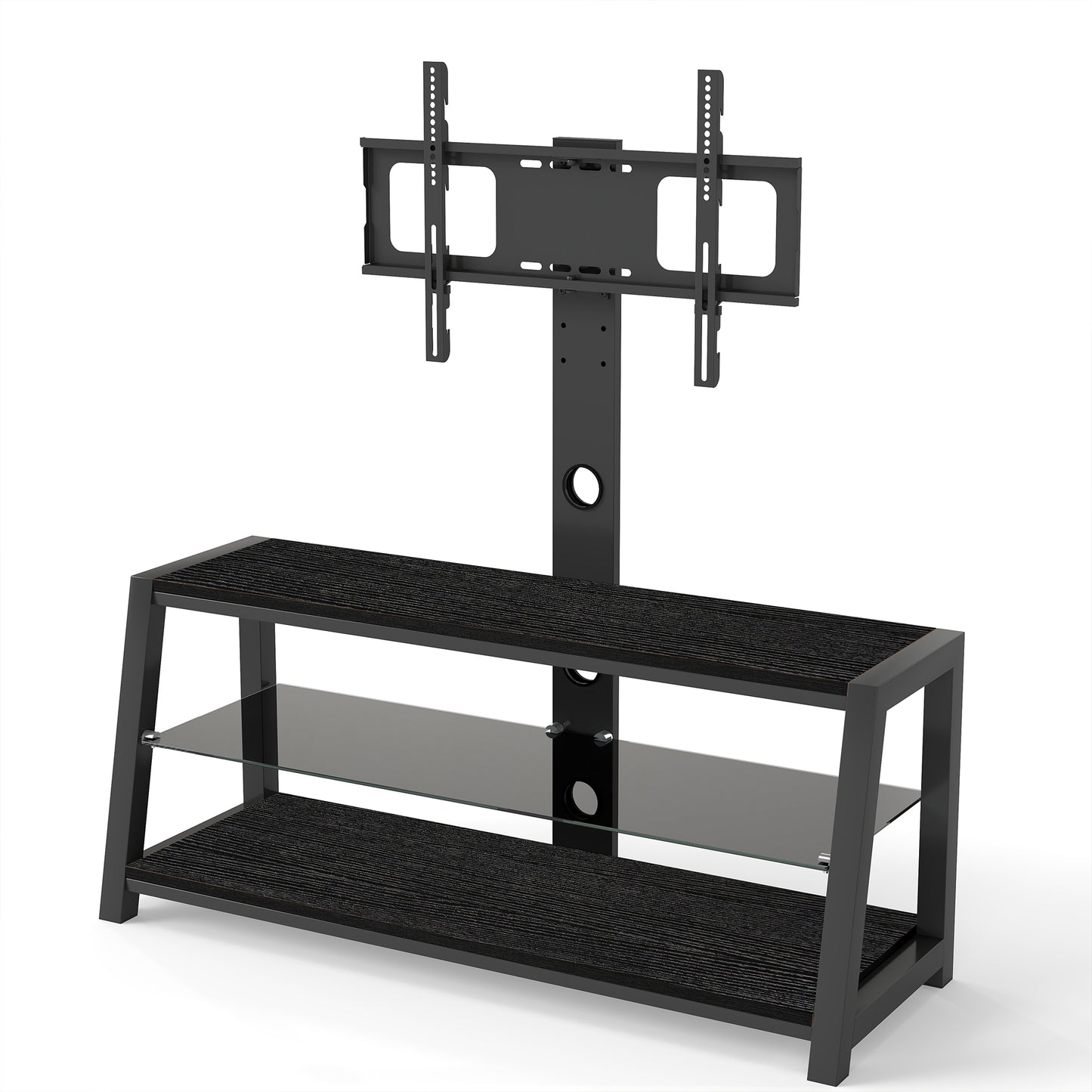 Black Tempered Glass TV Stand - Swivel & Storage for Living Room