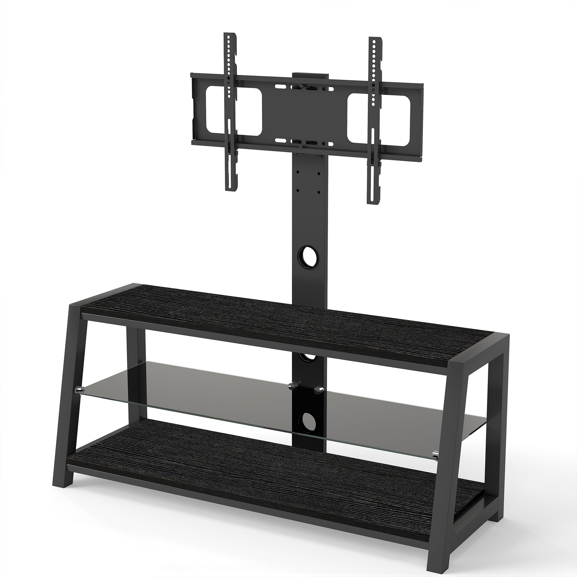 Black Tempered Glass TV Stand - Swivel & Storage for Living Room