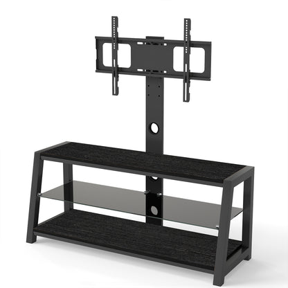 Black Tempered Glass TV Stand - Swivel & Storage for Living Room