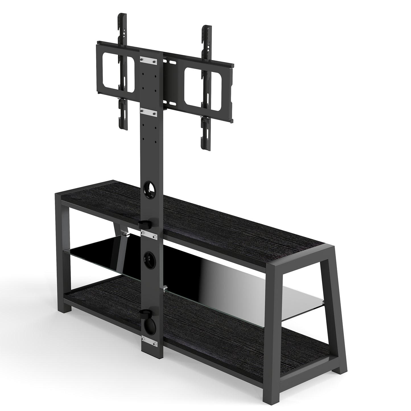 Black Tempered Glass TV Stand - Swivel & Storage for Living Room
