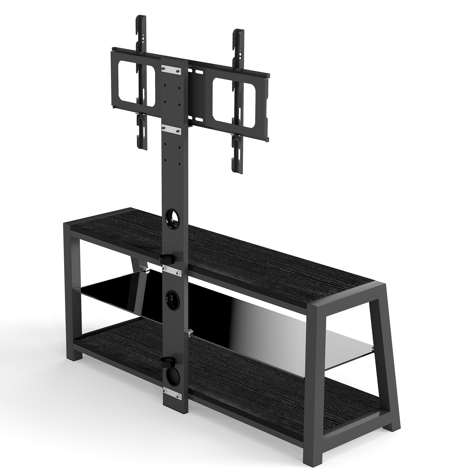 Black Tempered Glass TV Stand - Swivel & Storage for Living Room