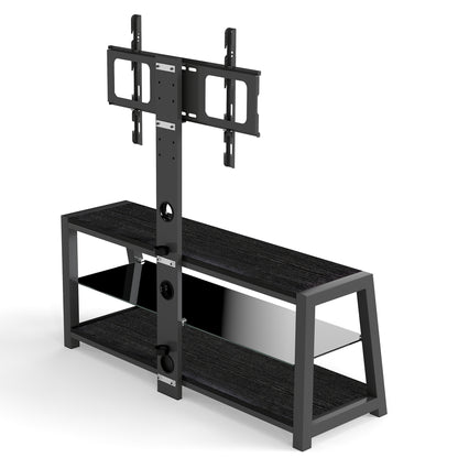 Black Tempered Glass TV Stand - Swivel & Storage for Living Room