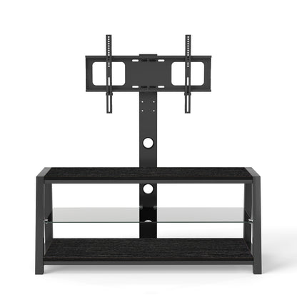 Black Tempered Glass TV Stand - Swivel & Storage for Living Room