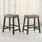 Rustic Backless Counter Stool Set of 2 – 25 Inch Wooden Farmhouse Barstool with Brown Leather Seat, Distressed Finish & Sturdy Frame – Space-Saving Counter-Height Seating for Kitchen & Bar