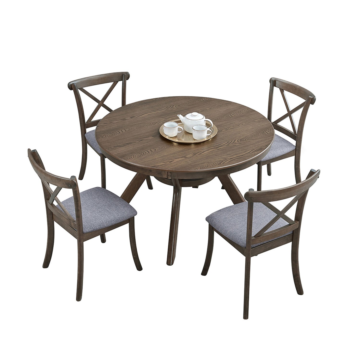 47.24" Round Rubber Wood Dining Table - Seats 4-6, Oak