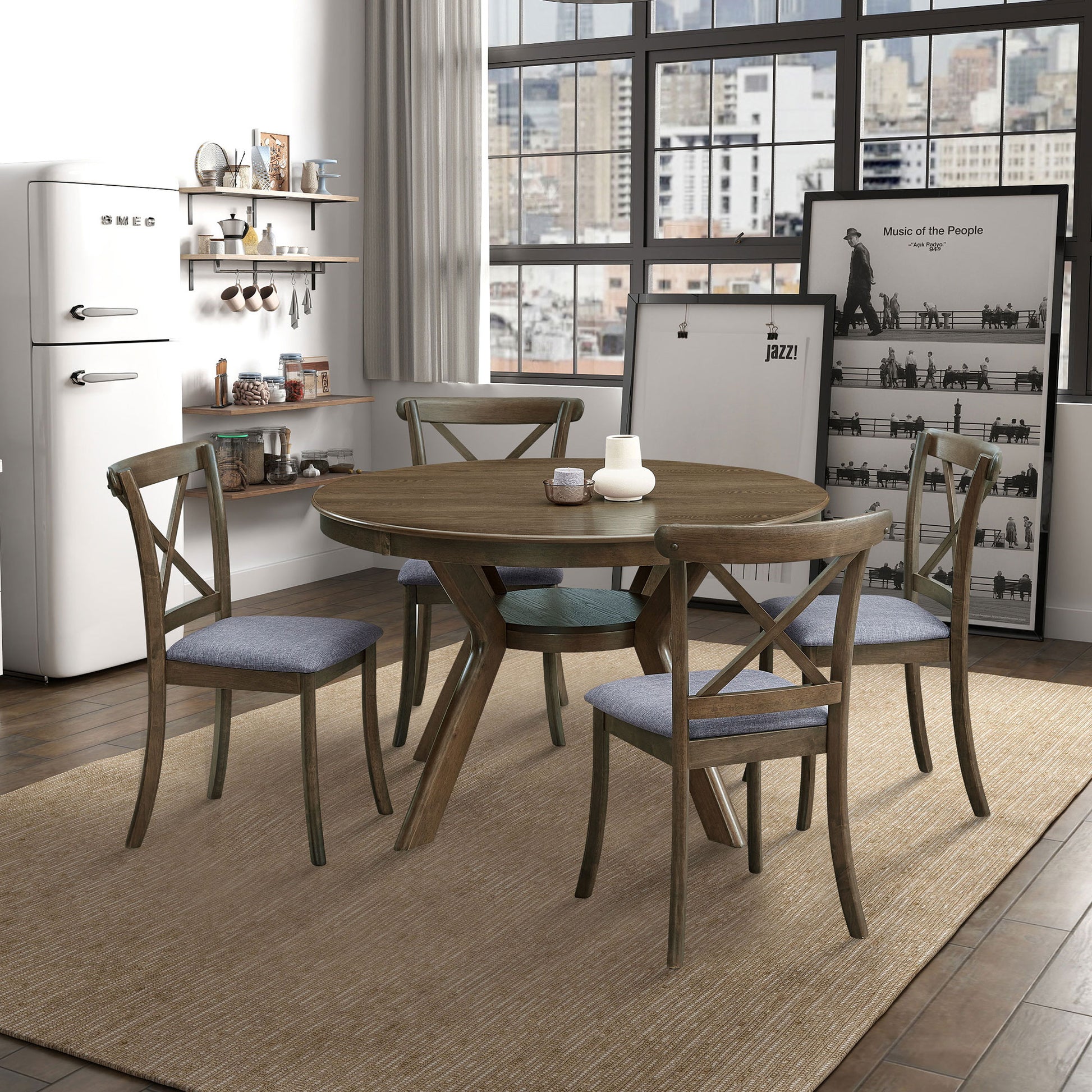 47.24" Round Rubber Wood Dining Table - Seats 4-6, Oak