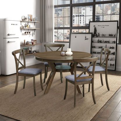 47.24" Round Rubber Wood Dining Table - Seats 4-6, Oak