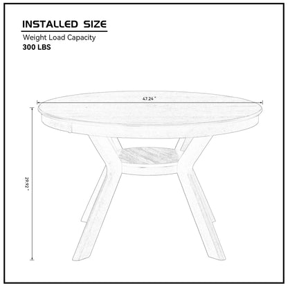 47.24" Round Rubber Wood Dining Table - Seats 4-6, Oak