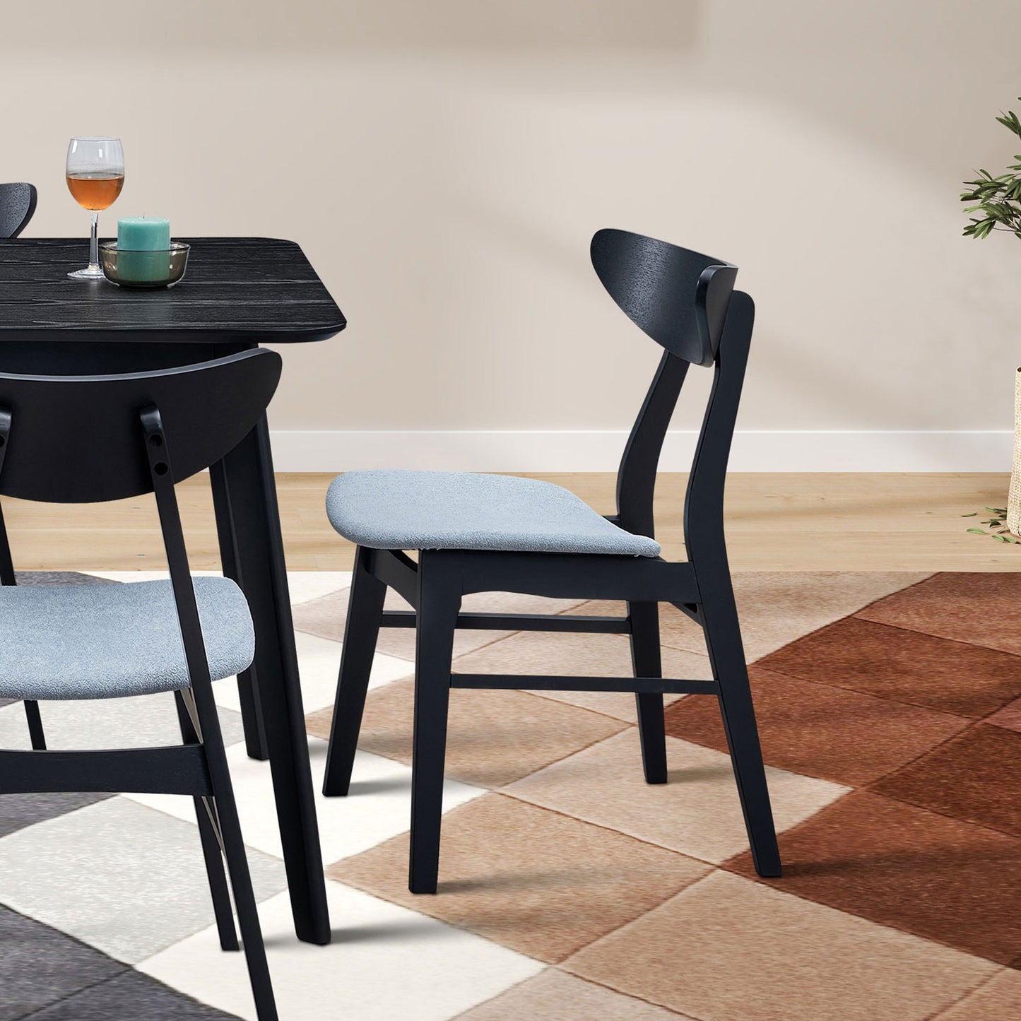 Black Wood Dining Chairs Set of 2 for Kitchen and Dining Room