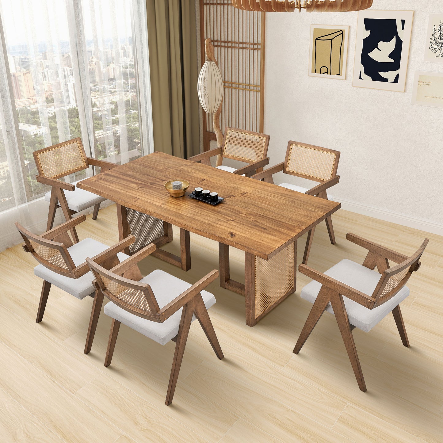 86.61 Inch Oversize Rectangular Waves Dining Table - Solid Wood MDF