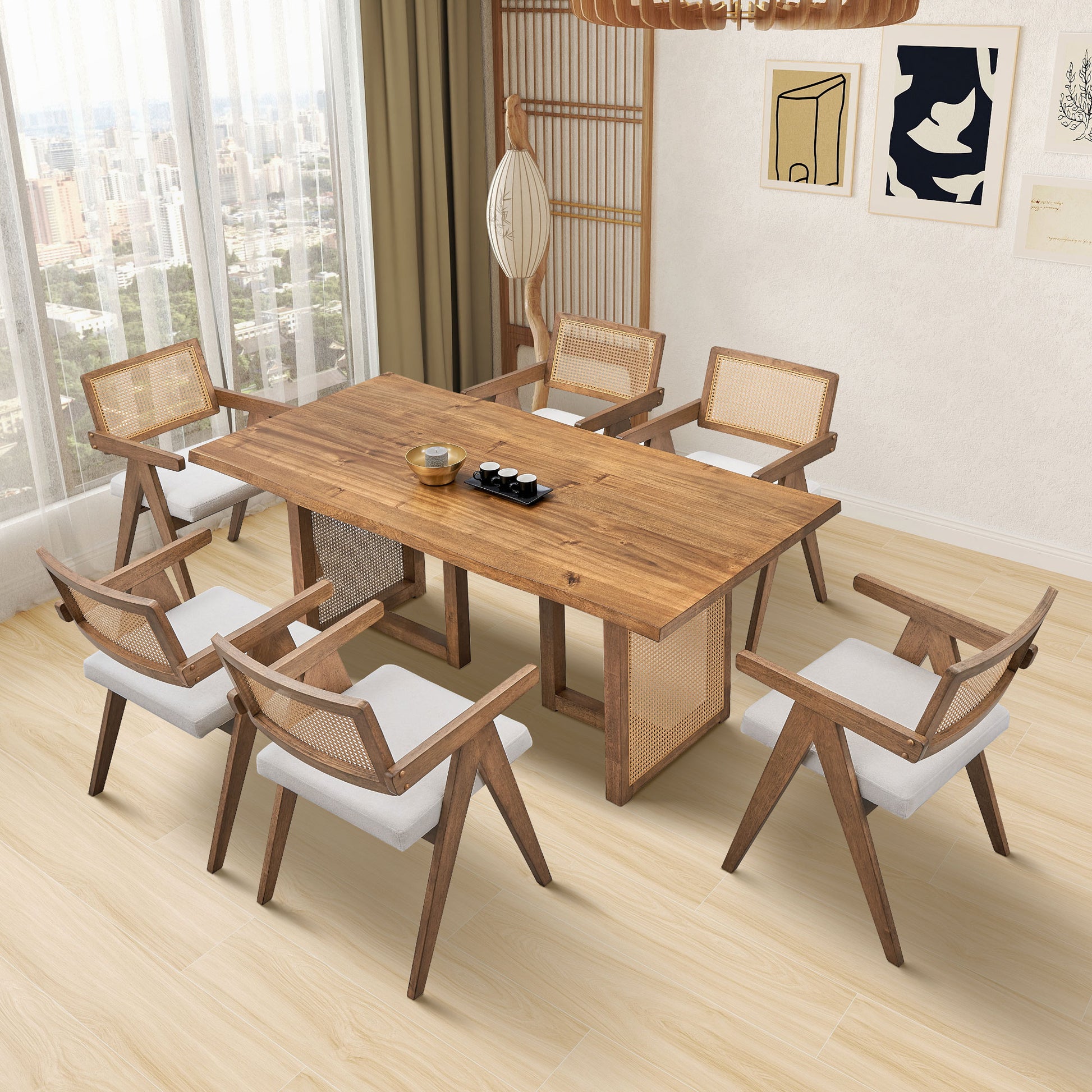 86.61 Inch Oversize Rectangular Waves Dining Table - Solid Wood MDF