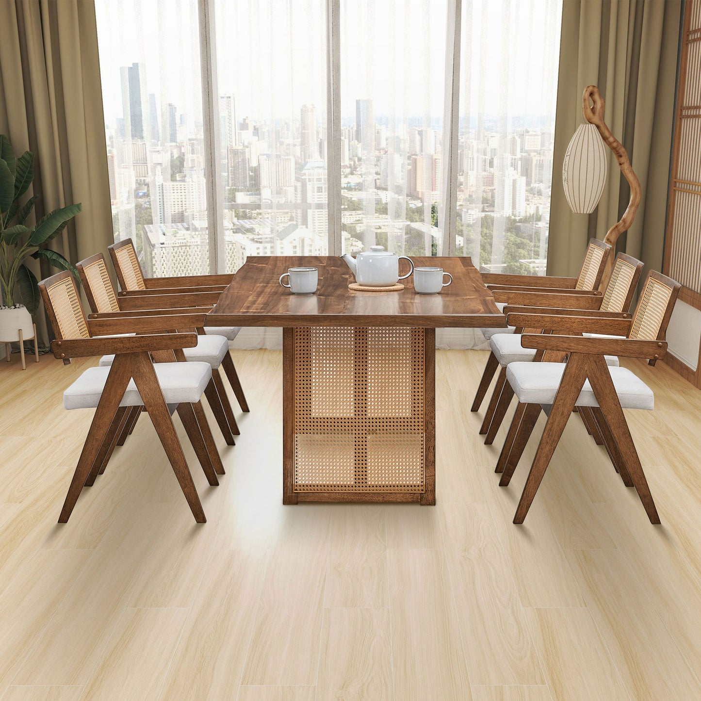 86.61 Inch Oversize Rectangular Waves Dining Table - Solid Wood MDF