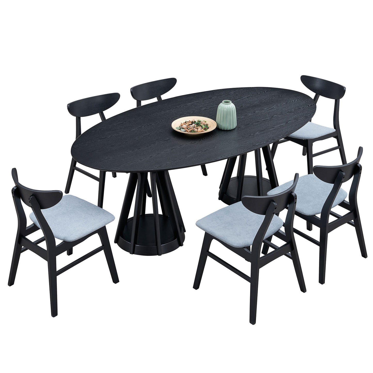 78.74 Inch Black Solid Wood Dining Table - Perfect for 6 People