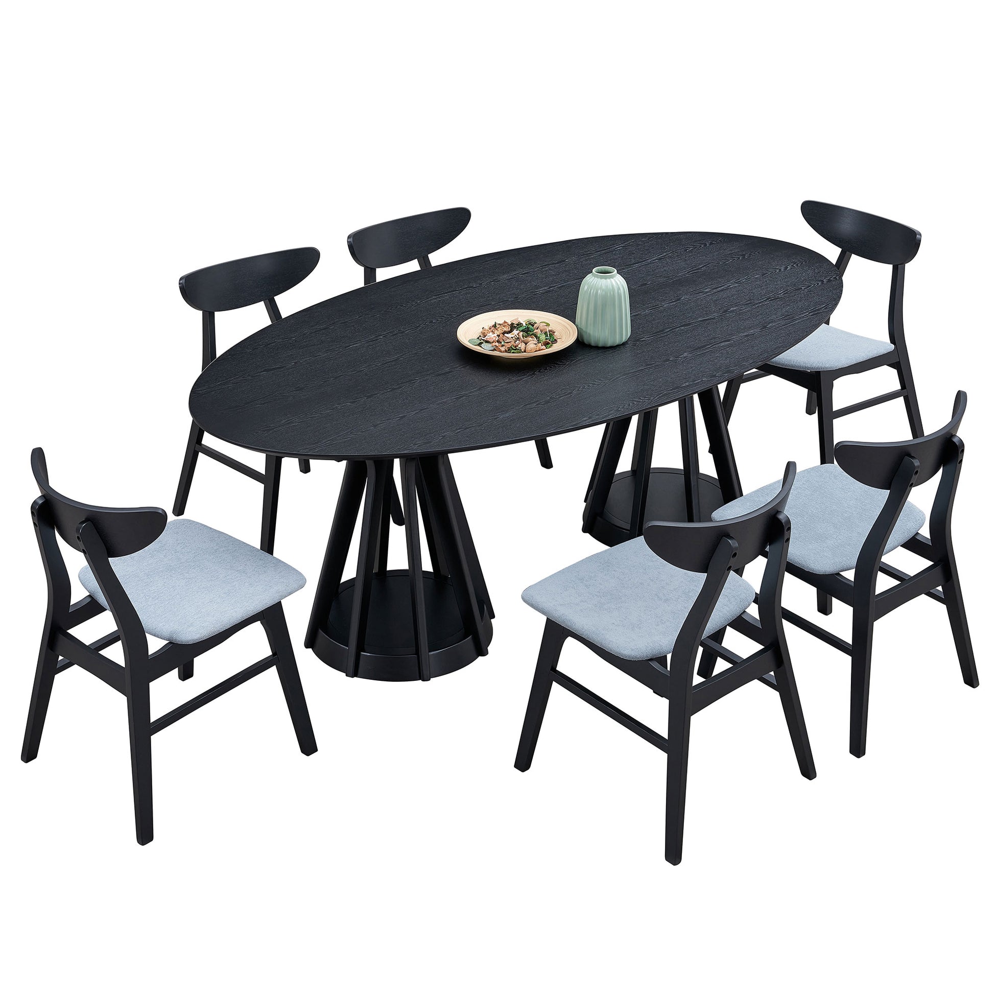 78.74 Inch Black Solid Wood Dining Table - Perfect for 6 People