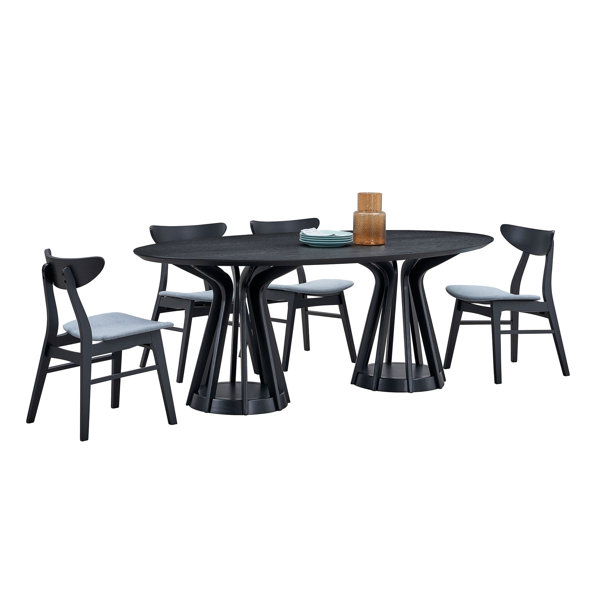 78.74 Inch Black Solid Wood Dining Table - Perfect for 6 People