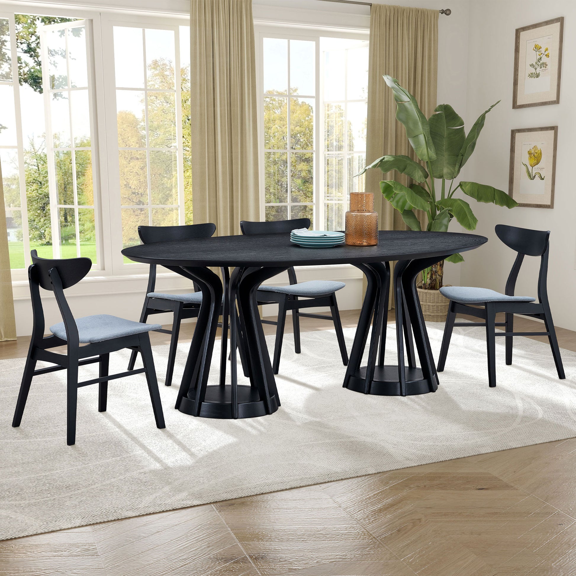 78.74 Inch Black Solid Wood Dining Table - Perfect for 6 People