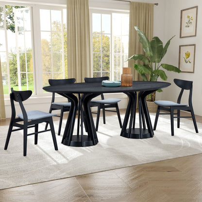 78.74 Inch Black Solid Wood Dining Table - Perfect for 6 People