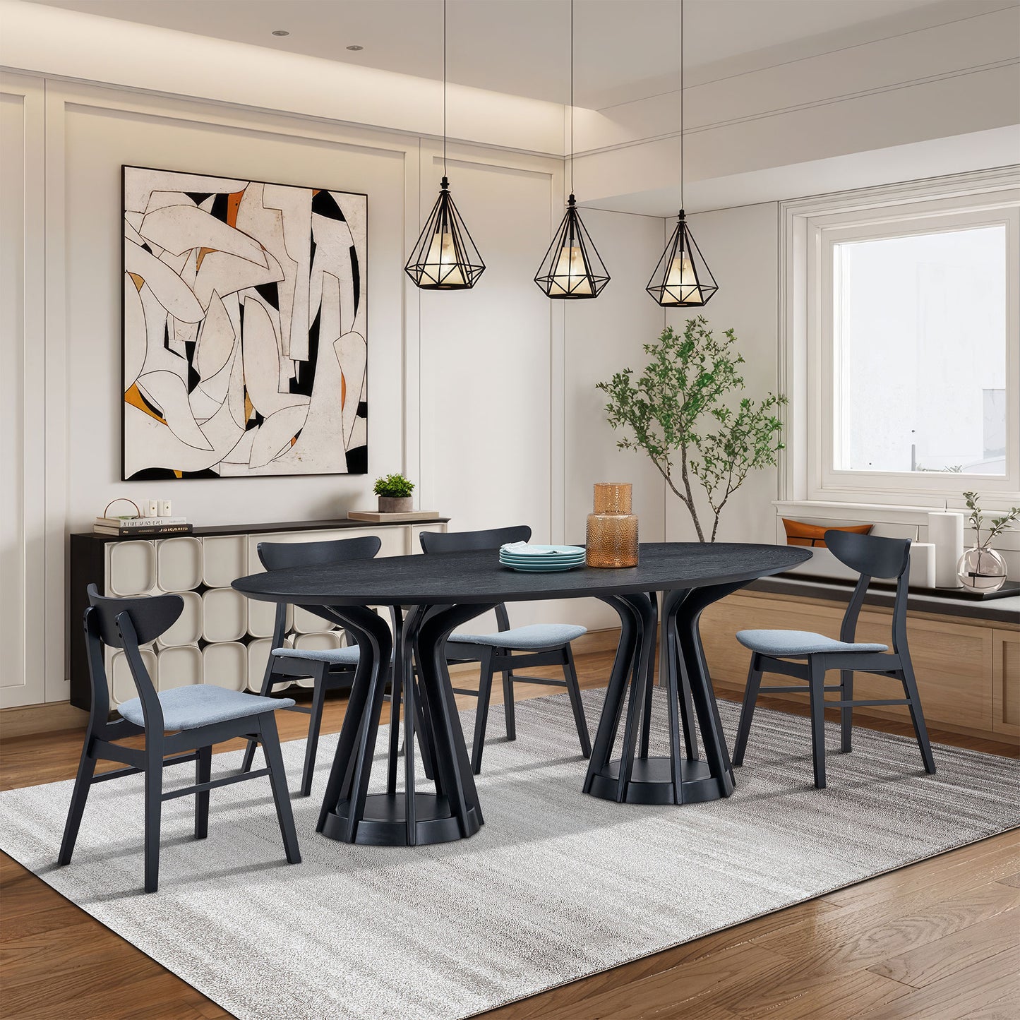 78.74 Inch Black Solid Wood Dining Table - Perfect for 6 People