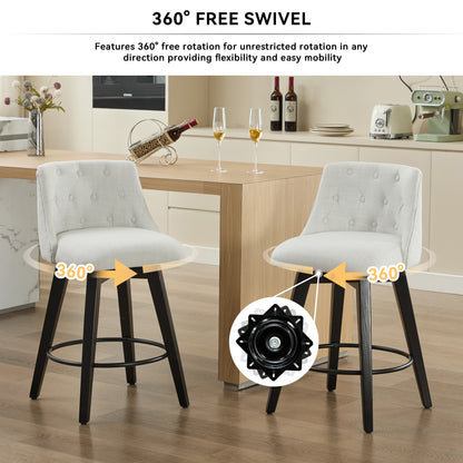 White Bar Stools Set of 2 - 25 Inch Counter Height Swivel Bar Stools with Foam