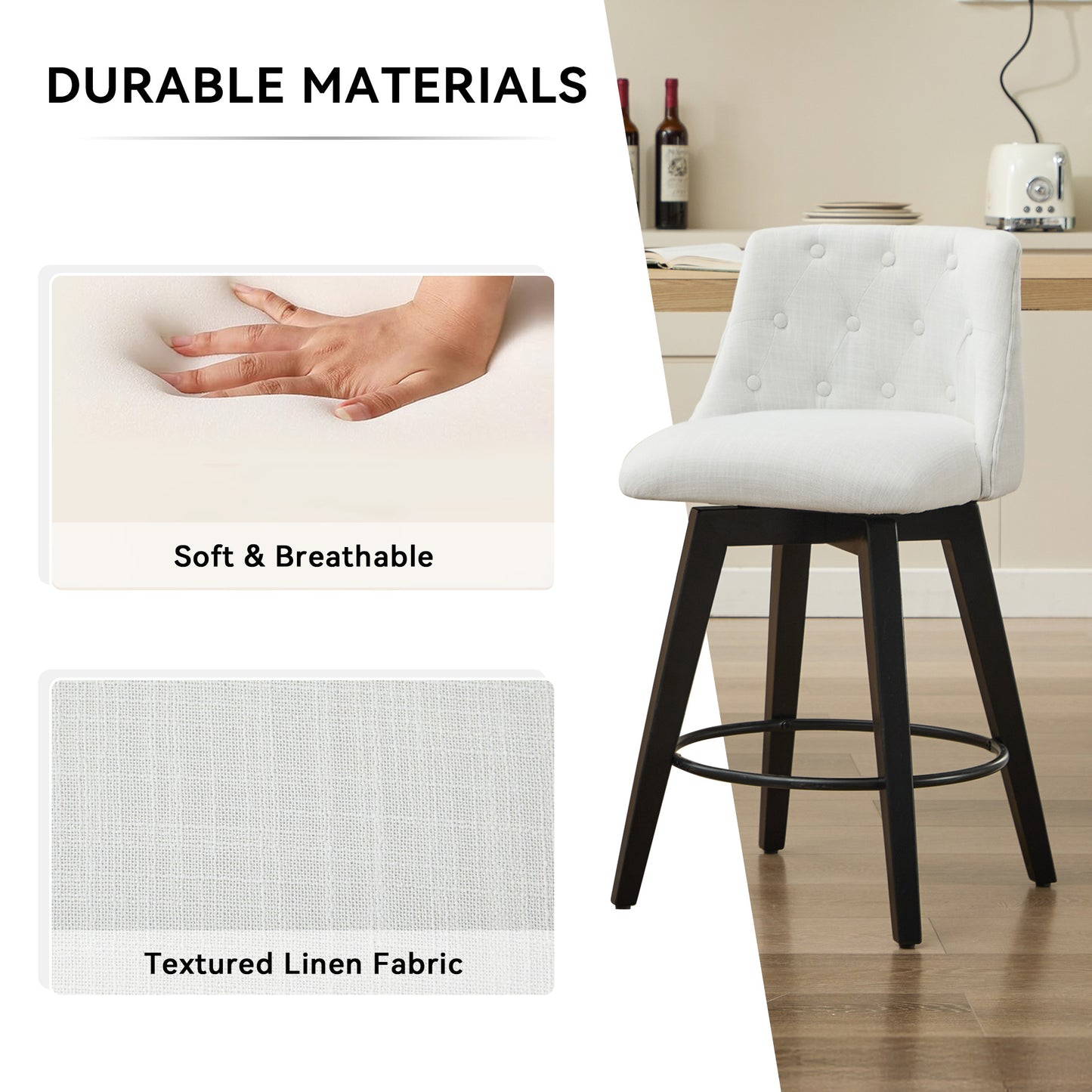 White Bar Stools Set of 2 - 25 Inch Counter Height Swivel Bar Stools with Foam