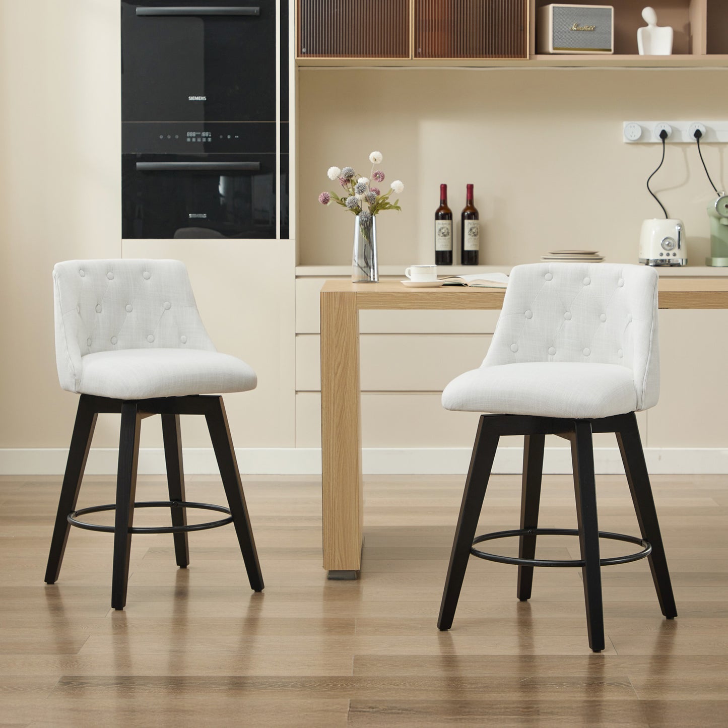 White Bar Stools Set of 2 - 25 Inch Counter Height Swivel Bar Stools with Foam